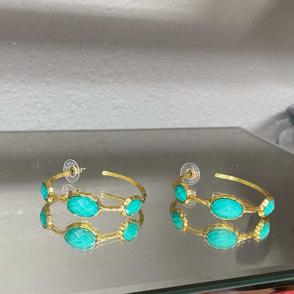 Amrita Singh Cleopatra gold toned turquoise hoops